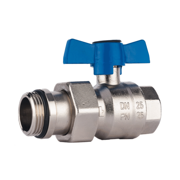 Robinete de inchidere cu sfera drept, FI FE cu olandez si actionare fluture albastra, seria MODUL pentru distribuitoare