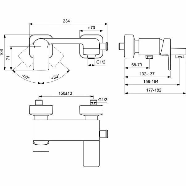 Baterie cada Ideal Standard Edge din gama Gama Edge ce economiseste apa imagine 2