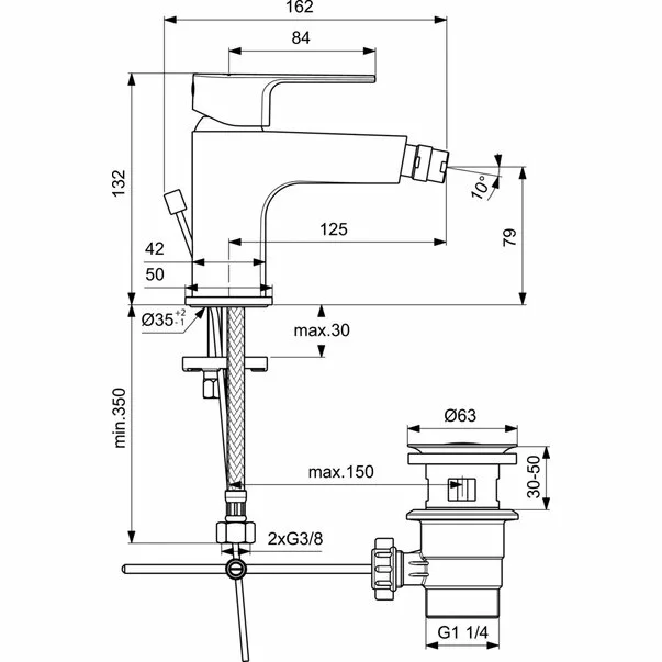 Baterie pentru bideu Ideal Standard Cerafine D cu ventil de plastic imagine 2