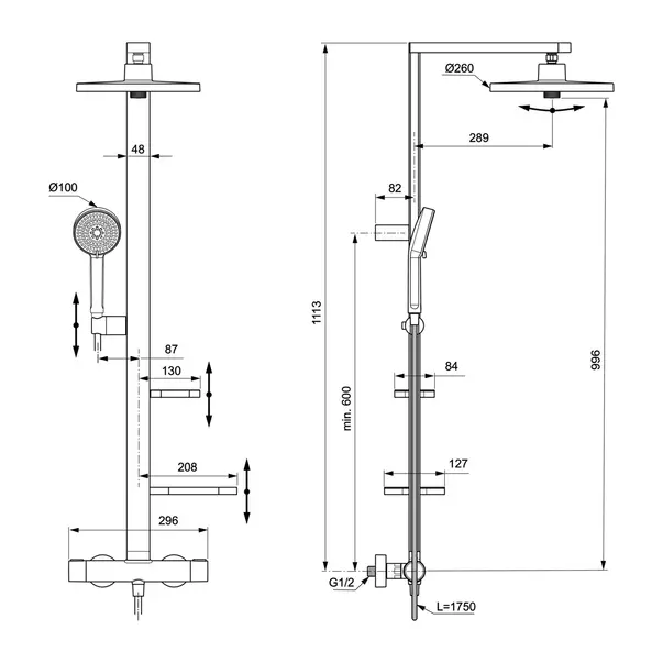 Coloana de dus cu baterie termostatata rose mat Ideal Standard Alu+ imagine 12
