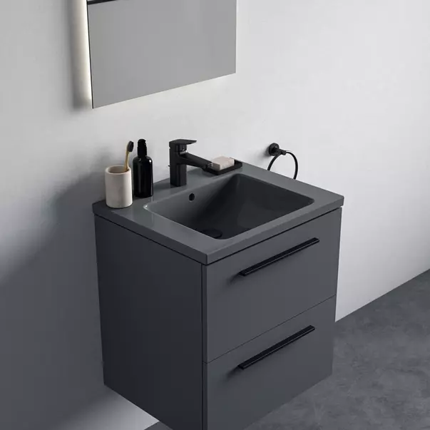 Dulap baza suspendat Ideal Standard i life B gri quartz mat 2 sertare 60 cm imagine 5