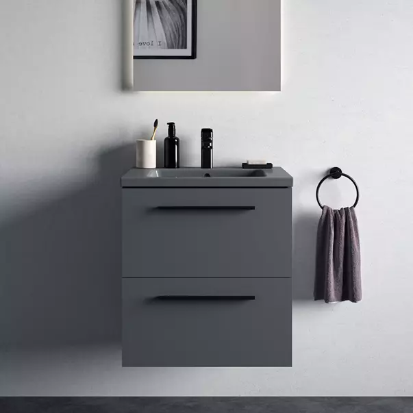 Dulap baza suspendat Ideal Standard i life B gri quartz mat 2 sertare 60 cm imagine 4