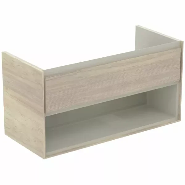 Dulap suspendat pentru lavoar maro deschis lemn Ideal Standard Connect Air 100 cm cu spatiu depozitare