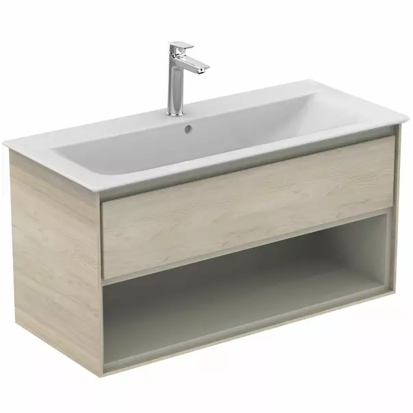 Dulap suspendat pentru lavoar maro deschis lemn Ideal Standard Connect Air 100 cm cu spatiu depozitare imagine 4