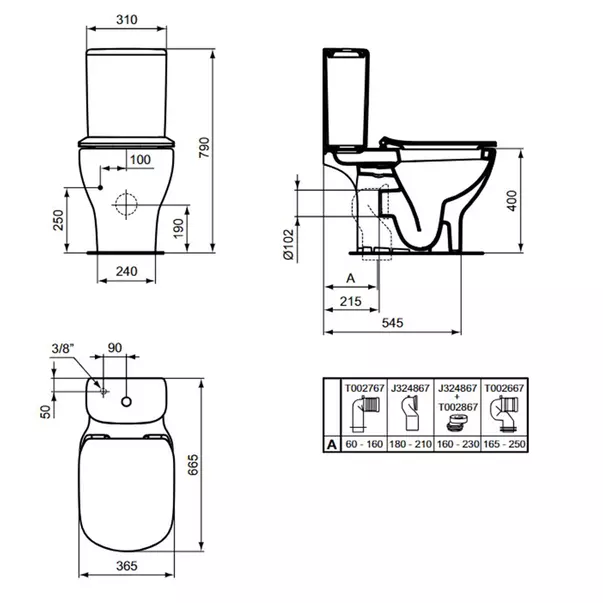 Rezervor pe vas wc Ideal Standard Tesi negru mat cu alimentare inferioara imagine 4