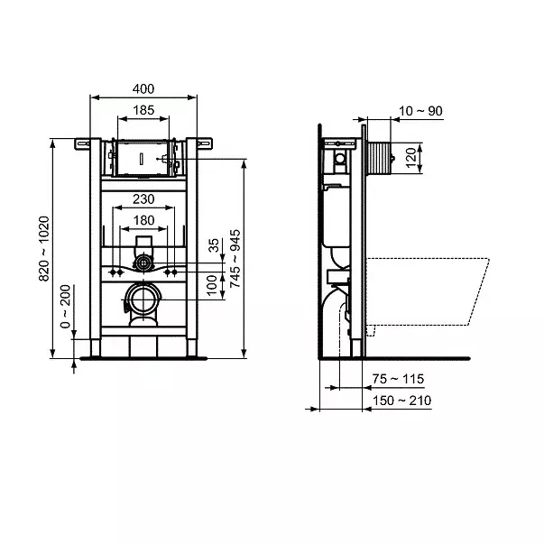 Rezervor wc incastrat Ideal Standard ProSys cu cadru metalic imagine 6