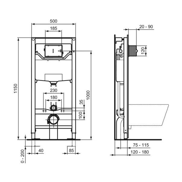 Set rezervor WC cu cadru Ideal Standard ProSys si clapeta Oleas M1 imagine 8